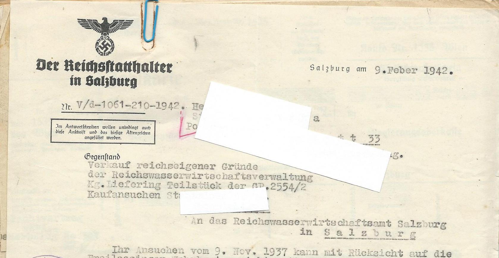 Wasserbau Urkunde 1942